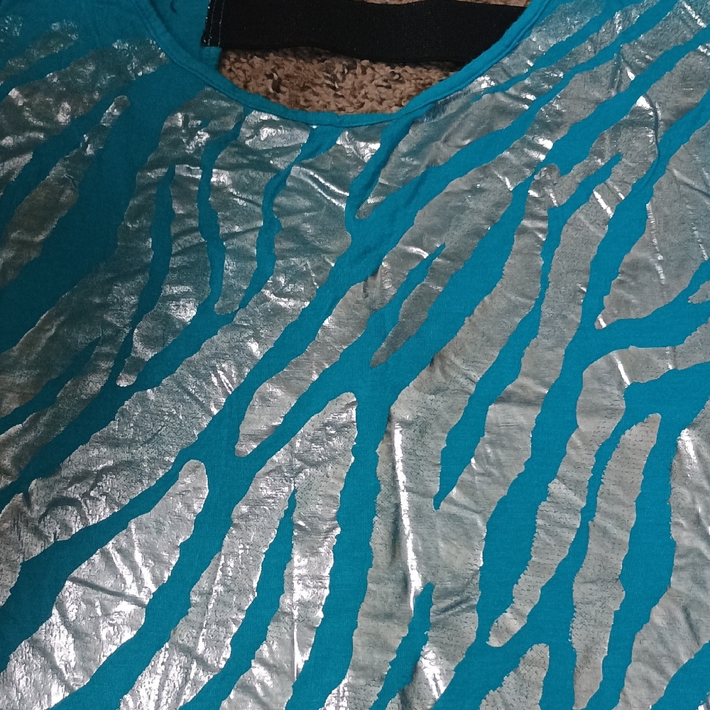 Vibrant Teal and Silver Zebra Print Women's Top